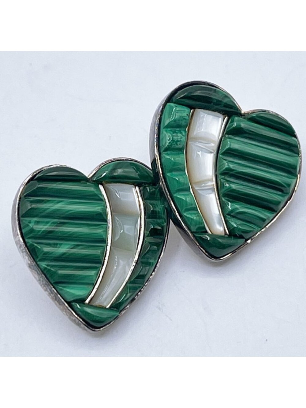 Jay King DTR Mine Finds 925 Sterling Silver Malachite & MOP Heart Post Earrings